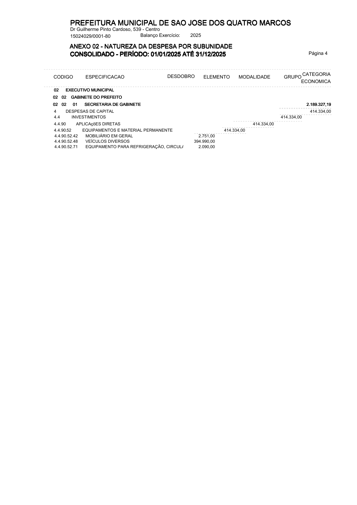 Página 45 | ANEXOS 1 A 11 DO MUNICÍPIO DE SÃO JOSÉ DOS QUATRO MARCOS DO EXERCÍCIO DE 2025