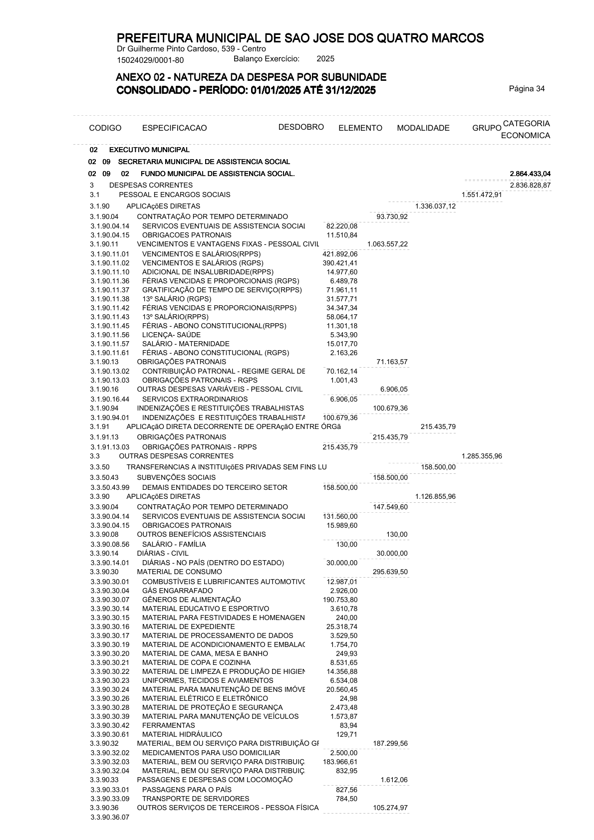 Página 75 | ANEXOS 1 A 11 DO MUNICÍPIO DE SÃO JOSÉ DOS QUATRO MARCOS DO EXERCÍCIO DE 2025