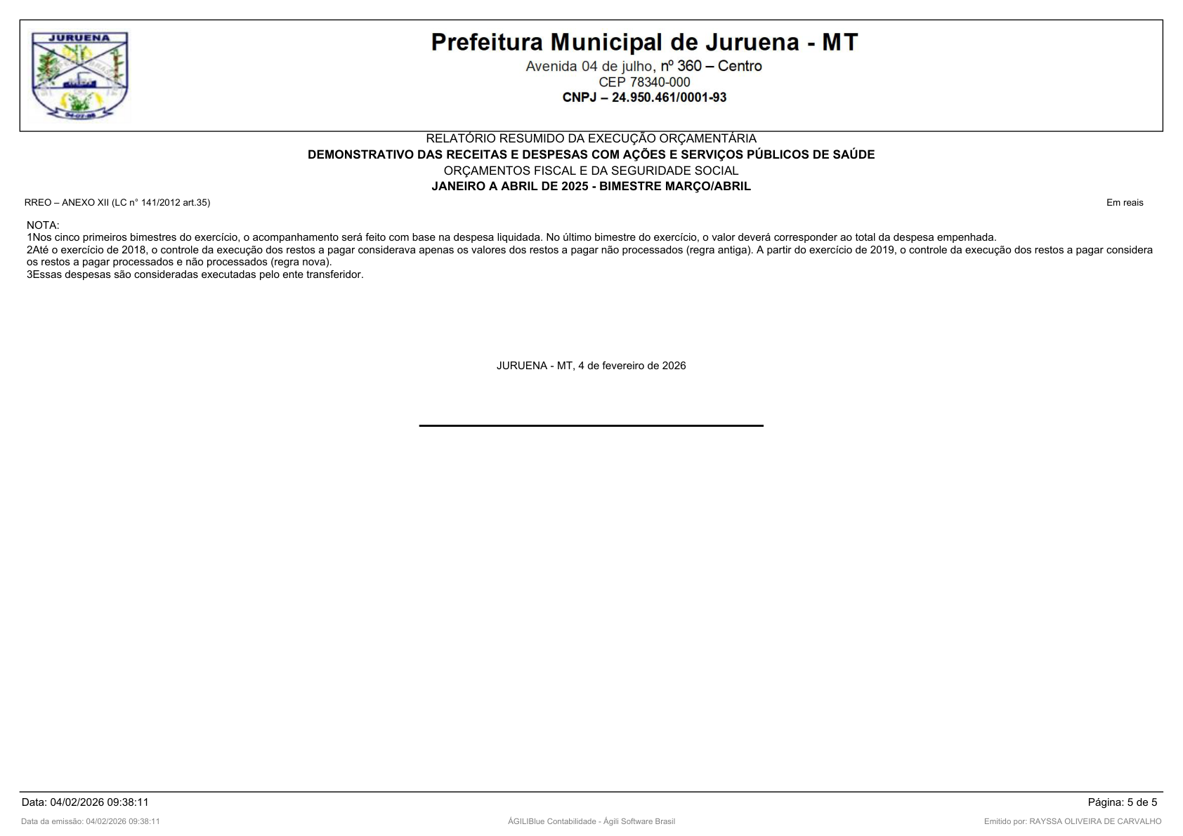 Página 102 | RELATÓRIO RESUMIDO DA EXECUÇÃO ORÇAMENTÁRIA - RREO 1º AO 4º BIMESTRE