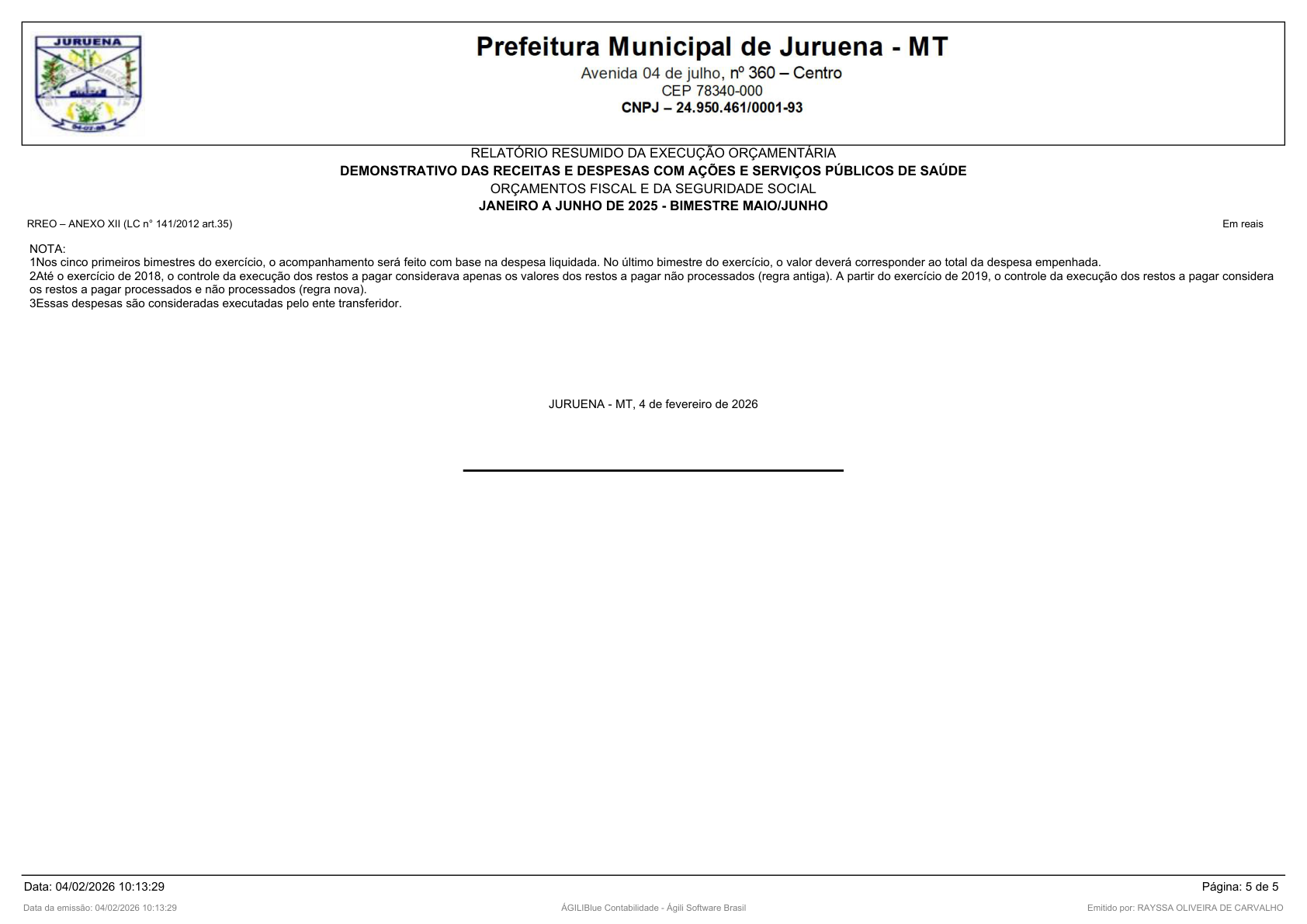 Página 155 | RELATÓRIO RESUMIDO DA EXECUÇÃO ORÇAMENTÁRIA - RREO 1º AO 4º BIMESTRE