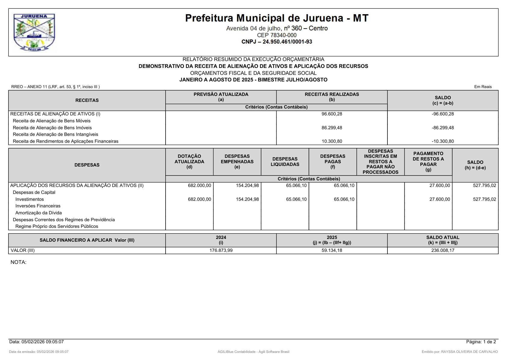 Página 184 | RELATÓRIO RESUMIDO DA EXECUÇÃO ORÇAMENTÁRIA - RREO 1º AO 4º BIMESTRE