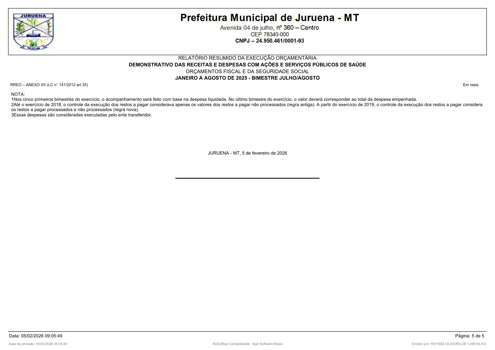 Página 190 | RELATÓRIO RESUMIDO DA EXECUÇÃO ORÇAMENTÁRIA - RREO 1º AO 4º BIMESTRE