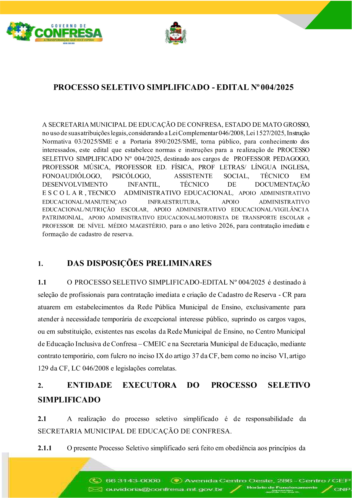 Página 1 | EDITAL DE CONVOCAÇÃO 004/2026 de 09 de setembro de 2026